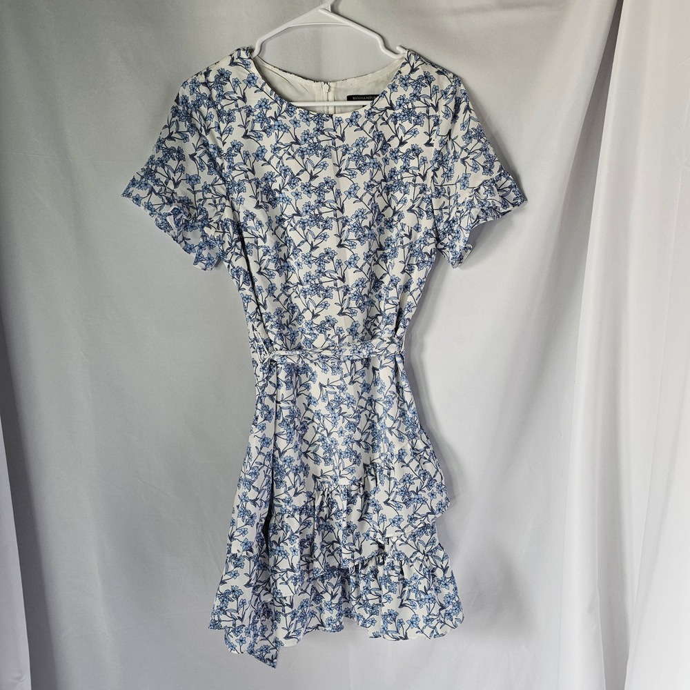 Banana Republic Floral Ruffle Mini Dress Womens 4 Blue White‎ Cottagecore